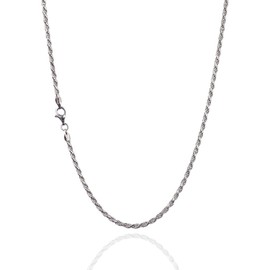 925 Sterling Silver 2.30 mm Diamond-Cut Rope Chain Necklace with Pear Shape Clasp-Rhodium Finish
