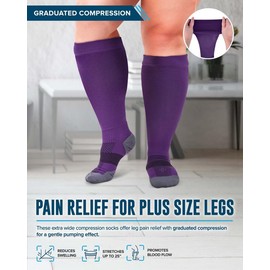 Doctor's Select 3 pares de calcetines de compresión de tamaño grande de pantorrilla ancha – hasta 6XL | 20-30 mmHg Calcetines de compresión para mujer de pantorrilla ancha, 1 par rosa, 1 par morado, 1