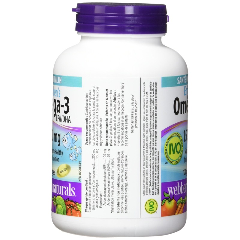 Webber Naturals Omega-3 Kids Softgel Capsules, Natural Orange, 120 Count