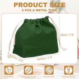 sourcing map 2 Pcs Drawstring Makeup Bag, 7.3" Canvas Cosmetic Bag Women's Make Up Bags Toiletry Organizer Pouch for Travel Toiletries Accessories, Dark Green