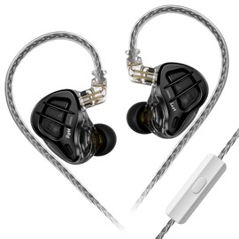 KZ ZAR in-Ear Monitor IEM Headphones with Mic,1DD+7BA Hybrid Technology Driver Wired KZ Earbuds Headphone with Silver-Plated Cable for Audiophile Musician (KZ ZAR-Black, with Mic)