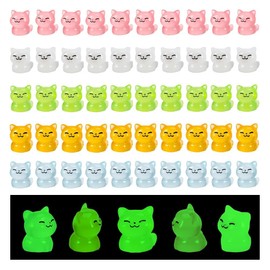 50pcs Luminous Mini Resin Cats, Luminous Small Animals Garden Accessories, Cute Mini Resin Cat Figures Glow in The Dark (Multicolor)