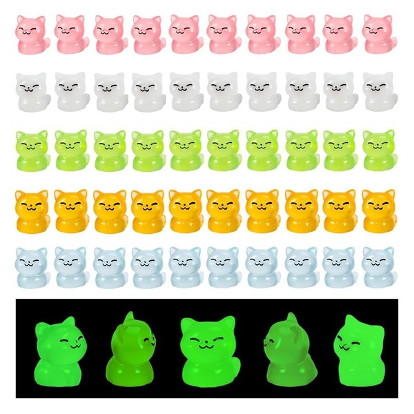 50pcs Luminous Mini Resin Cats, Luminous Small Animals Garden Accessories,