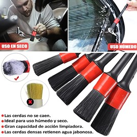 HEKE Cepillos para Detallar de Automóviles, 5 Piezas Juego de Cepillo de Limpieza, Kit de Detallado de Coche para Ruedas, Motor, Ventilación de Aire, 