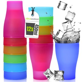 Idea-station NEO Plastic Cups Pack of 12, 450ml Colourful Reusable Shatterproof Plastic Cups Party Cups Drinking Cups Party Tableware Camping Tableware Drinking Glasses Kids