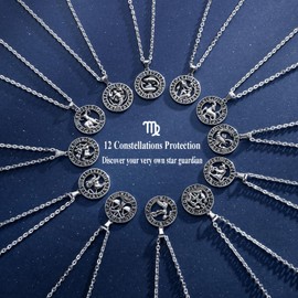 GHIUYUI Zodiac Sign Pendant Necklaces for Women Men Stainless Steels Pisces Constellation Horoscope Medallion Retro Celestial Astrology Jewelry (Pisces 2.19~3.20, Gold)