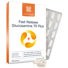 Healthspan Fast Release Glucosamine 70 Plus | 120 Capsules | with Vitamin C & Vitamin D3 | Easy to Digest | Calcium | Ginger | Vegetarian