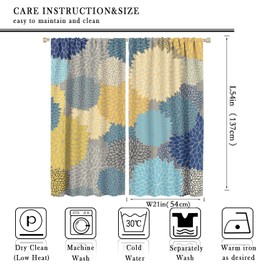 Cortinas florales de color azul y gris, bohemias flores de cristianemo de dalia, tratamientos de ventana coloridos para sala de estar, recámara, cocina, cortinas opacas con patrón floral sin costuras,