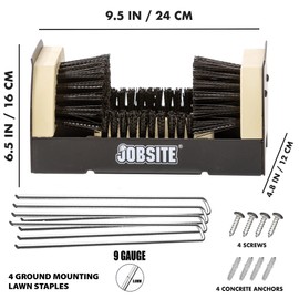 JobSite The Original Boot Scrubber - Includes Stakes for Grass Mounting - All Weather Industrial Shoe Cleaner & Scraper Brush