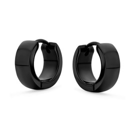Black Plated Simple Plain Kpop Huggie Hoop Earrings For Men For Women For Teen Stainless Steel
