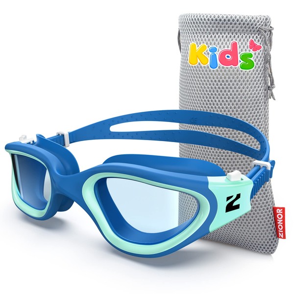 ZIONOR Kids Swim Goggles, G1MINI SE Anti-fog Crystal Clear Swimming Goggles for Kids Age 6-14, Leak Proof Kids Swimming Goggles for Children Boy Girl with UV Protection (Clear Green)