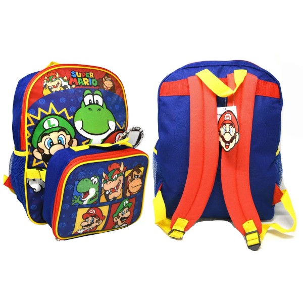 Accessory Innovations B20NN46553 Mario Large Backpack with Lunch Bag 16"