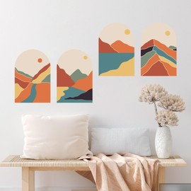 Boho Wall Decal - Arch Wall Stickers Mountain Wall Mural Wallpaper Peel and Stick Living Room Wall Decor (Wall Decal Art-4)