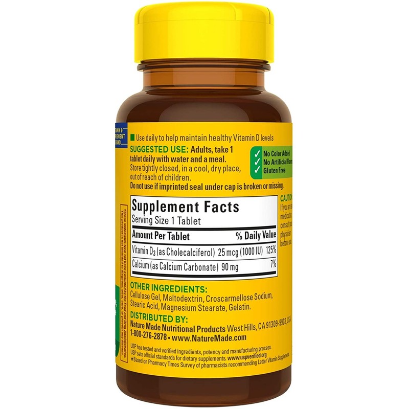 Nature Made Vitamin D3, 1000 IU (25 mcg), 100 Tablets