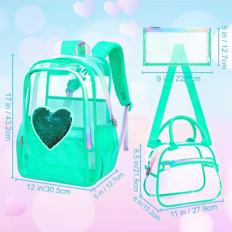 gxtvo 3PCS See Through Backpack Heavy-Duty Set for Women &