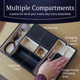 HOUNDSBAY Victory Valet Tray for Men Handmade PU Leather EDC Tray, Scratch Resistant, Perfect for Nightstands