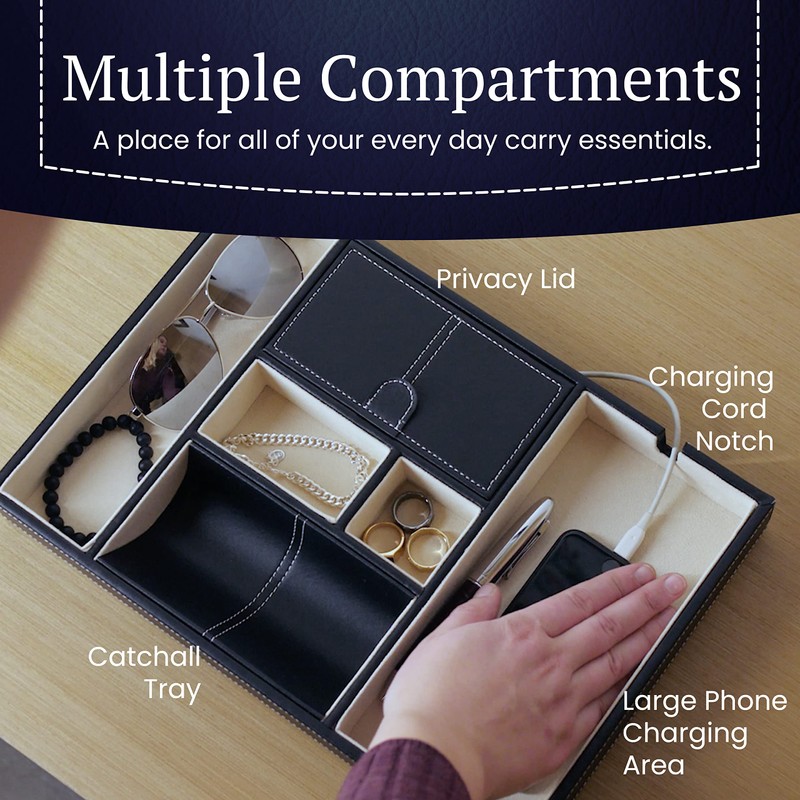 HOUNDSBAY Victory Valet Tray for Men Handmade PU Leather EDC