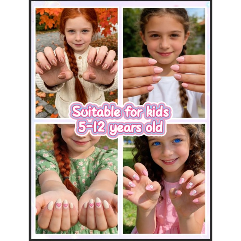 EBANKU Kids Fake Nails, 240PCS Short Almond Clear Nail Tips