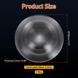PATIKIL Fresnel Lens Diameter 100mm Acrylic Lens 90mm Sunlight Focal Length Magnifier Solar Heat Small Magnifier for Physics Teaching Supplies, Clear