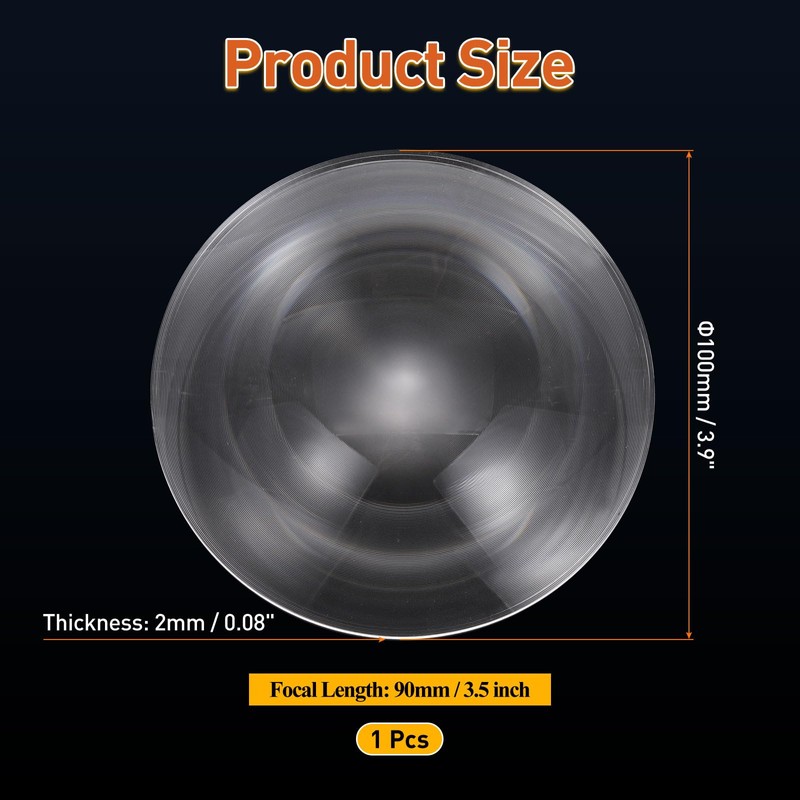 PATIKIL Fresnel Lens Diameter 100mm Acrylic Lens 90mm Sunlight Focal