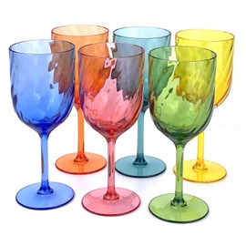 Yalin Set of 6 Unbreakable 12 oz Acrylic Plastic Wine and Water Tumbler Stackable Goblets. (Multicolor, 15 oz)
