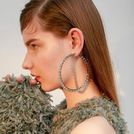 Xerling Big Circle Hoop Earrings for Women Large Rhinestone Crystal Circle Hoop Bridal Earrings for Girls (Silver)