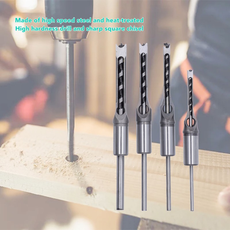 4PCS Woodworking Square Drill Bits Set HSS Wear Resistant 1/4in