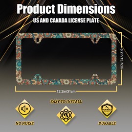 Vintage Mandala Flowers License Plate Frame Boho Floral License Plate Holder Funny License Plate for Car Decoration Stainless Steel Rustproof Colorful Car Accessory with Screws Men Women 12.3" x 6.3"