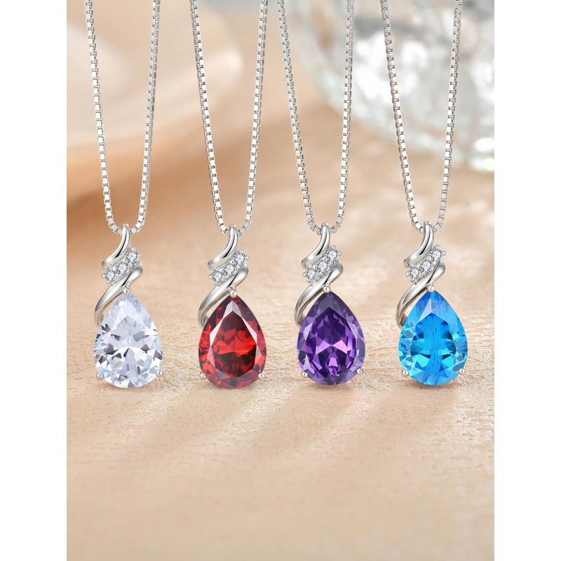 Blaniy Teardrop Necklace 925 Sterling Silver April Birthstone Jewelry