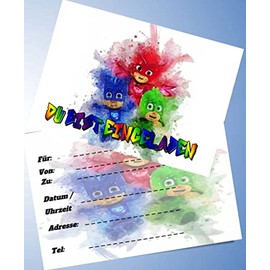 ich 12 Invitation Cards + 12 Envelopes for Birthday Parties and Children's Birthday Party Pj Masks No. 02