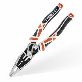 VANQUISH 10-in-1 Long Nose Pliers, 8‘’ Multipurpose Combination Pliers Wire Cutter/Crimper/Stripper, CRV Steel, Heavy Duty Side-Cutting Pliers for Crimping, Stripping, Shearing, Deburring, 3239