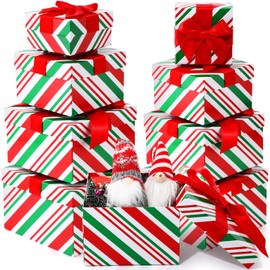 Zhanmai 8 Pcs Christmas Boxes Gift Cane Xmas Box Stackable Christmas Candy Nesting Gift Boxes with Lids 4 Assorted Size for Xmas Holiday Decorative Presents Wrapping (Red White Green,Square)