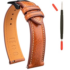 Gomvadr Italian Leather Watch Band Tuscany Vegetable-Tanned Leather Strap,18mm 19mm 20mm 21mm 22mm XL XXL Replacement Watch Straps for Men and Women Thick and Soft (21mm)