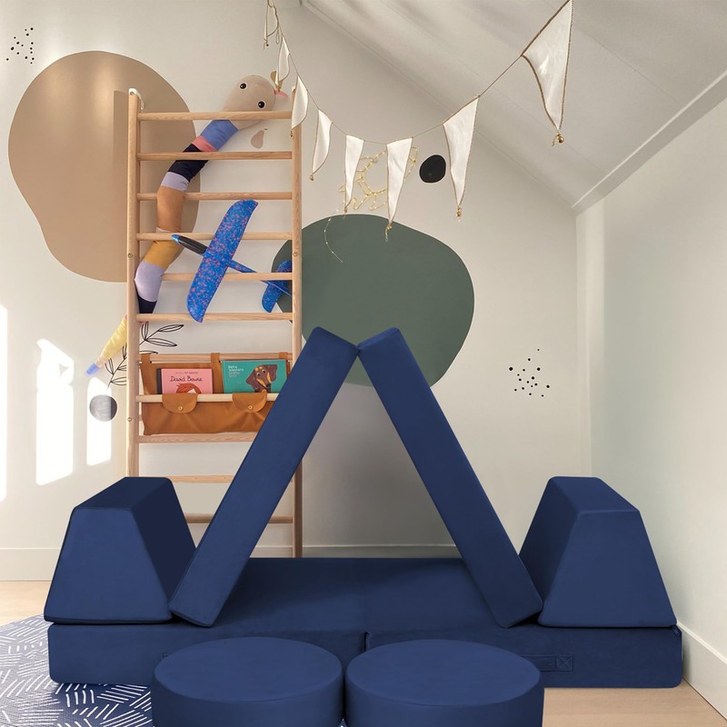 MeMoreCool Modular Kids Couch for Playroom, Navy Foam Play Couch