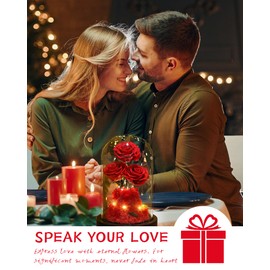 Agrul Christmas Flowers Rose Gifts for Women Preserved Rose in Glass Dome Forever Real Roses Birthday Gifts for Wife Women Mom Best Friend Girlfriend Grandma,Red Roses Gifts for Her.