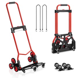 Stair Climbing Cart, 280 lbs Capacity Stair Climber Hand Truck and Dolly, Heavy-Duty Folding Stair Dolly with Stretchable Handle, 10 Wheels & 2 Elastic Ropes for Home Shopping Moving Warehouse