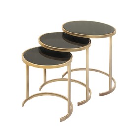 Deco 79 Metal Nesting Accent Table with Black Glass Top, Set of 3 21", 19", 17"H, Gold
