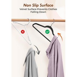 HOUSE DAY Black Velvet Hangers 50 Pack - Non Slip Felt Hangers Closet Essentials, Premium Space Saving Hanger, Gentle on Clothes, Sturdy Shoulder Design
