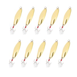 PATIKIL Fishing Spoons, 10 Pcs 9/10 oz Fishing Lures Casting Spoon Treble Hooks Jigs Hard Metal Spinner Baits for Freshwater Saltwater Salmon, Gold Tone