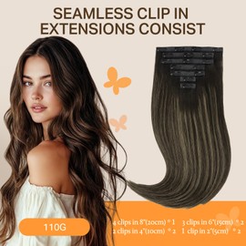 DOORES Clip in Hair Extensions, 7pcs 18 Inch 110g Balayage Natural Black to Light Blonde, Seamless Human Hair Extensions Seamless Clip Remy Hair Straight Hair Extensions Invisi Edge Hair Extensions