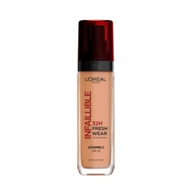 L'Oréal Paris Liquid Foundation, Full Coverage, Lasting Wear, With Vitamin C and SPF 25, Infallible 32H Fresh Wear, 320 Toffee
