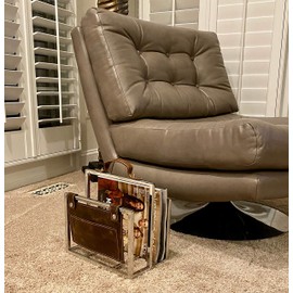 Stainless Steel Leather File Holder (DH8027) | Magazine Holder | Vintage Leather File holder | File Organizer for Office Suitable for File,Folders, Books.