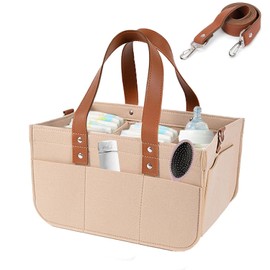 Organizador de Pañales para Bebé, Fieltro de Alta Calidad Bolsa de Pañales para Artículos Esenciales, Regalo Ideal para Baby Shower para Recién Nacidos (Style A-Caqui)