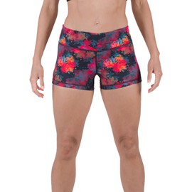 Tough Mode Pantalones cortos de compresión para mujer, tiro medio, 3 y 5 pulgadas, para correr, entrenamiento, yoga, voleibol, WOD, Hojas de otoño de 3 pulgadas, L