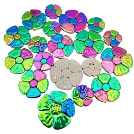 1.1 LB Random Iridescent Flower Ceramic Mosaic Tiles for DIY Crafts,3 Size Flowers Mosaic Pieces for Artwork,Photo Frames,Cups,Flower Pots,Fish Tank,Vases,Make Stepping Stones (Mix Rainbow)