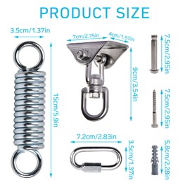 Heavy Duty Swing Hanger Hook, 304 Stainless Steel Hanging Swivel Hammock Hooks with Screws Buckle Spring, 450kg Capacity, 360° Swing Chair Ceiling Bracket, Suspension Hooks Kit for Concrete Wooden Set