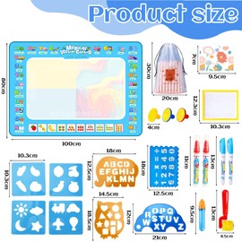 UCAMP Water Doodle Mat, 100 x 80 cm, Aqua Magic Doodle Mat, Painting Mat with Water Pen Tools, Stamp Accessories, Drawing Painting Mat for Toddlers 1-5 Years