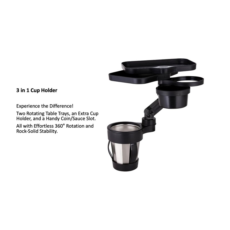 Chameleon360 Insulated Car Cup Holder with Food Table Tray