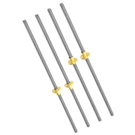 QWORK 4 Pack T8 300mm Lead Screw and Brass Nut (Acme Thread, 4 Starts, 2mm Pitch, 8mm Lead) Used in 3D Printer