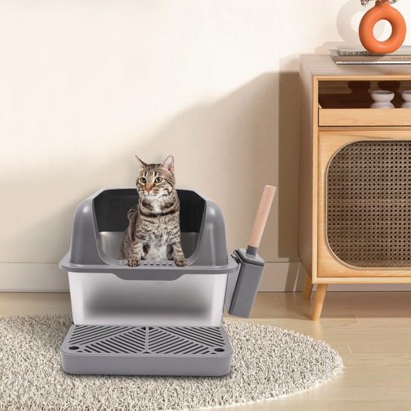 N/A 20L/5.28 Gallon Stainless Steel Cat Litter Box Floor-Mount Litter